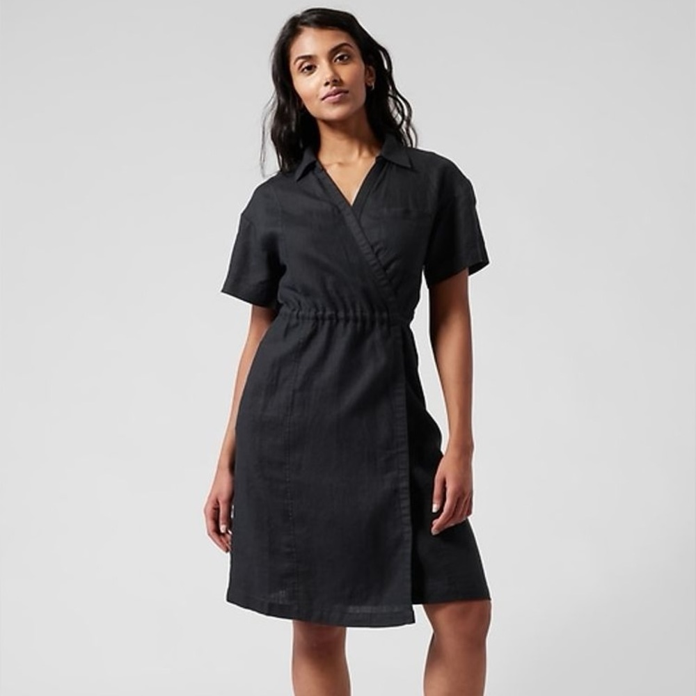 6 Athleta Black Linen Playa Wrap Dress